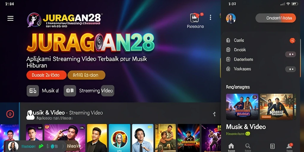 Screenshot antarmuka pengguna JURAGAN28 dengan fitur streaming video yang menarik.