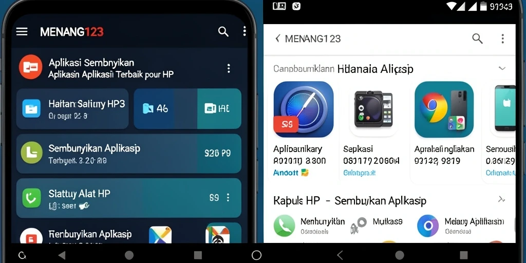 Antarmuka utama MENANG123 dengan fitur Sembunyikan Aplikasi yang intuitif.